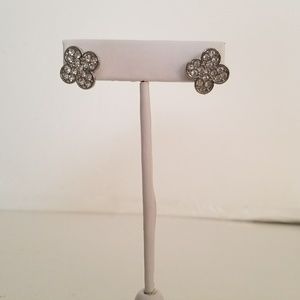 Rhodium plated earrings, pave crystal stone clover